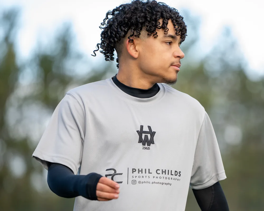 Player in a grey training shirt. H&W Welders Reserves v Warrenpoint Reserves.