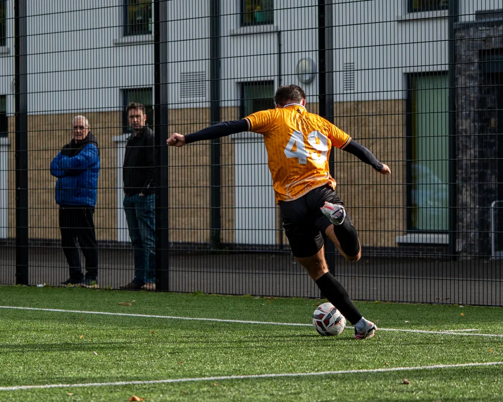 Player prepares a throw-in. H&W Welders Reserves v Warrenpoint Reserves.