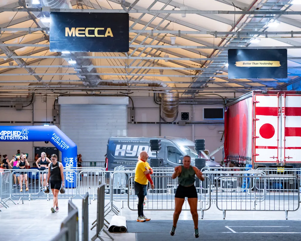 Wide view of the Mecca event space. Mecca Sim 5.