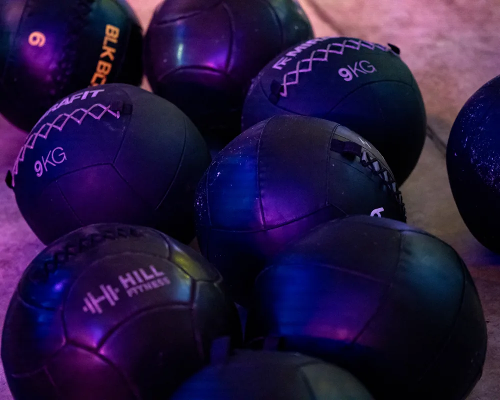 Exercise balls beside the station. Mecca Sim 5.