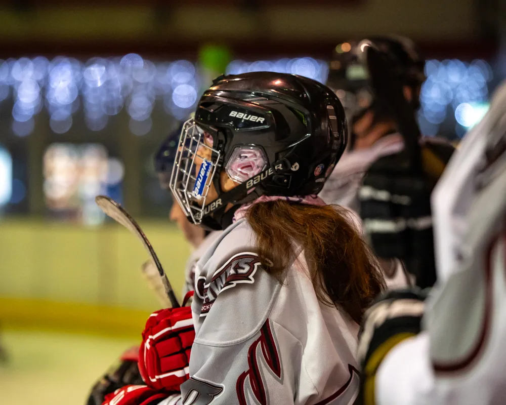 Player watches from the bench. Belfast Phoenix v Wild Hawks.