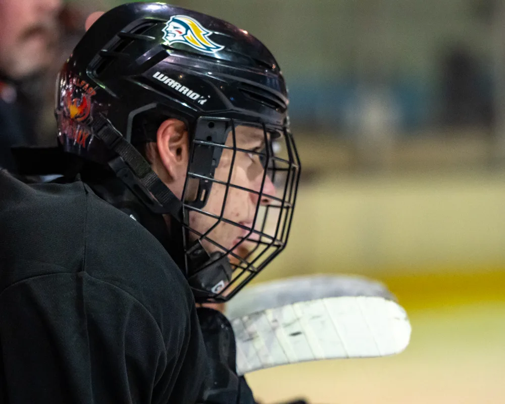 Close-up of a helmeted player. Belfast Phoenix v Wild Hawks.
